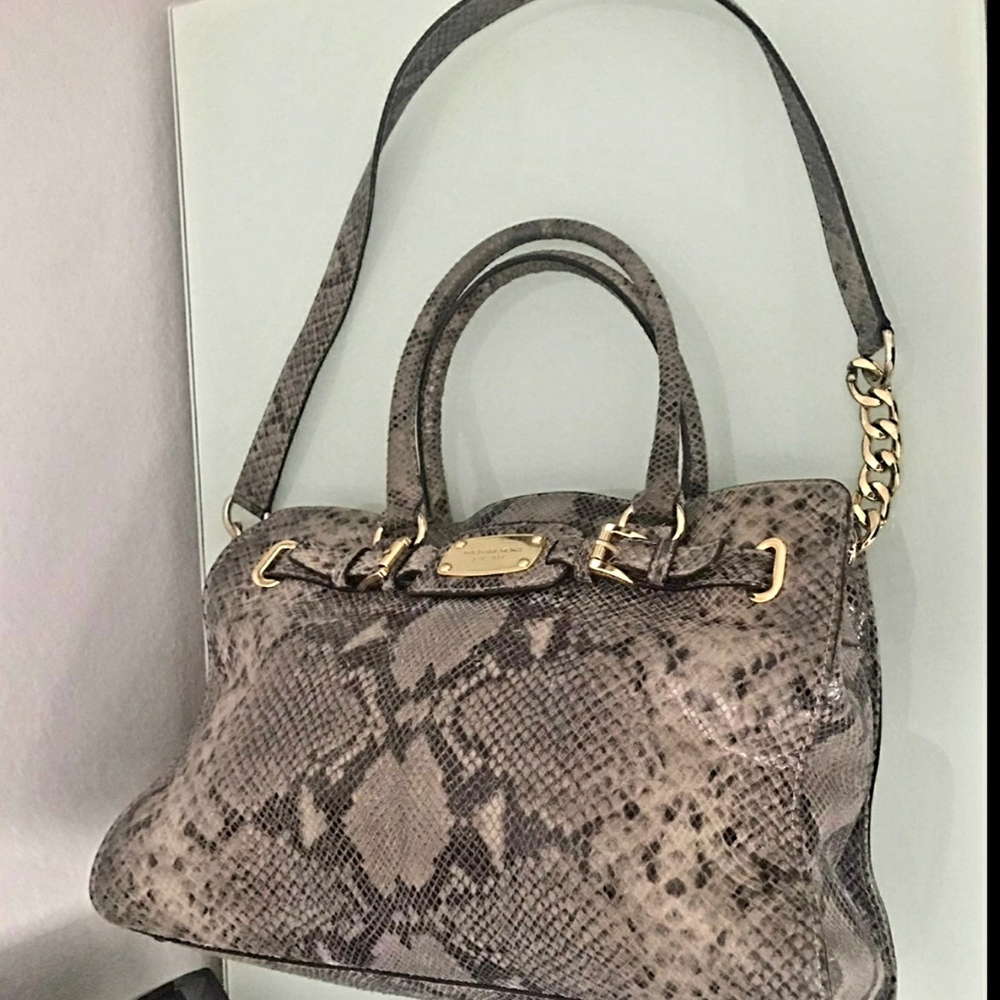 Authentic Michael Kors Python Leather Purse W/Gol… - image 1
